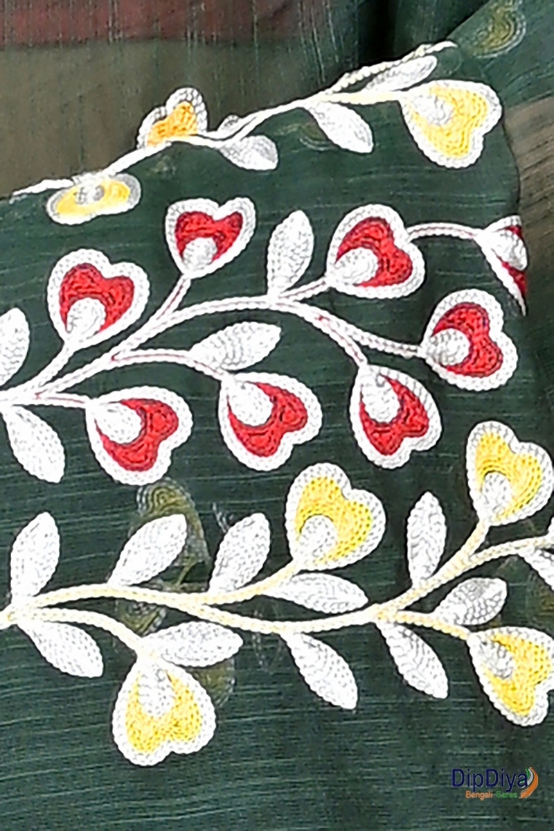 Dark Green Cotton Blended Paroni Embroidery Handloom saree (496)